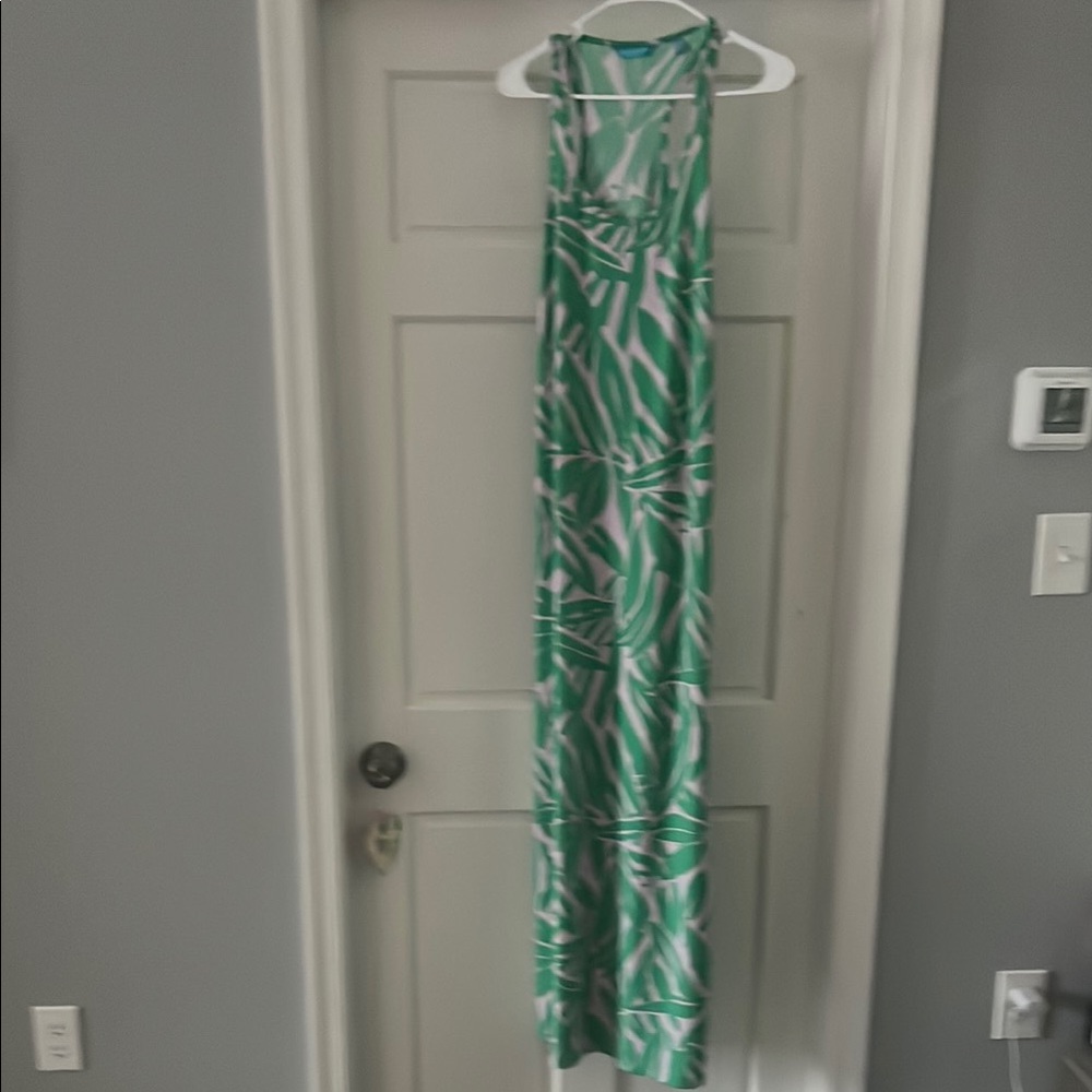 Green Leaf Print Maxi Dress